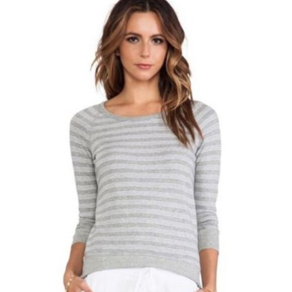 James Perse Tops - James Perse Vintage Raglan Sleeve Gray & White Striped Sweatshirt 3/4 Sleeve Siz